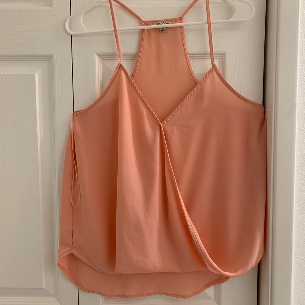 Peach blouse cross cross open front size: xl